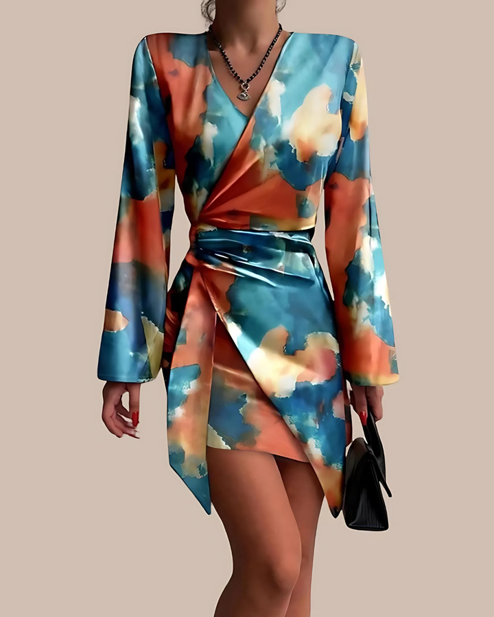 Women's Wrap Dress with Abstract Marble Print