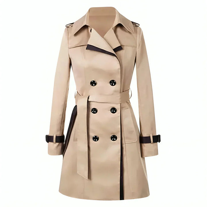 Women's Double-Breasted Trench Coat with Belt and Cuff Straps