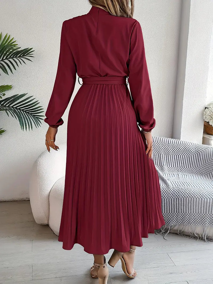 Ella | Women’s Pleated Belted Long Sleeve Dress