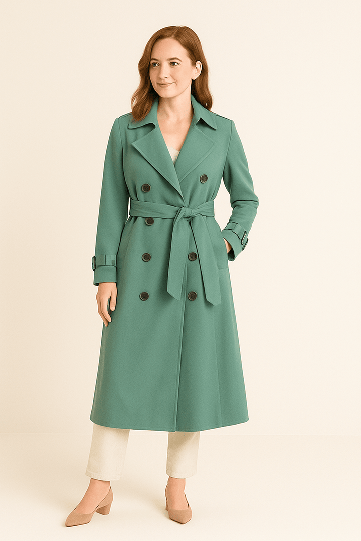 Camille Women’s Double-Breasted Trench Coat – Belted Waist – Classic Fit