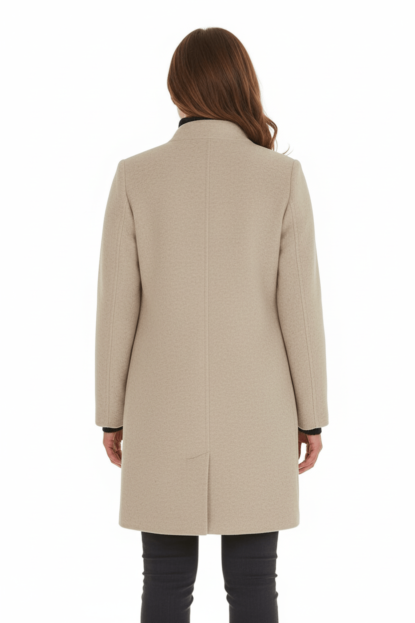 Elara – Women’s Wool Blend Coat with Stand Collar and Pockets
