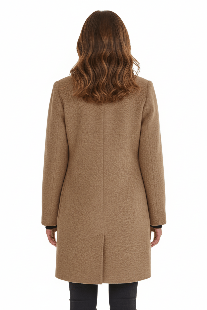 Elara – Women’s Wool Blend Coat with Stand Collar and Pockets