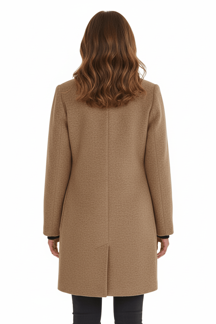 Elara – Women’s Wool Blend Coat with Stand Collar and Pockets
