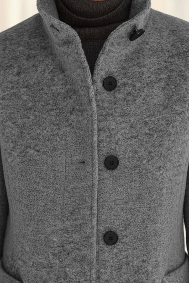 Elara – Women’s Wool Blend Coat with Stand Collar and Pockets