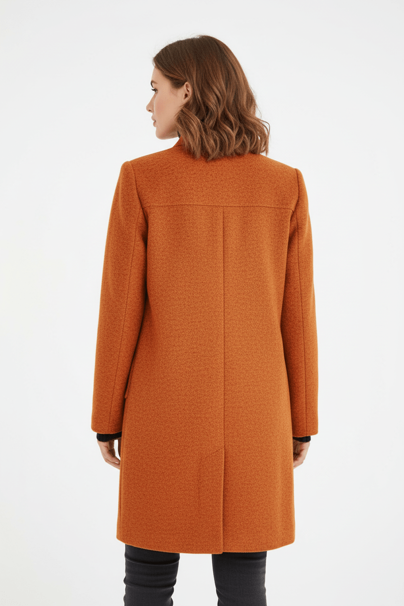 Elara – Women’s Wool Blend Coat with Stand Collar and Pockets