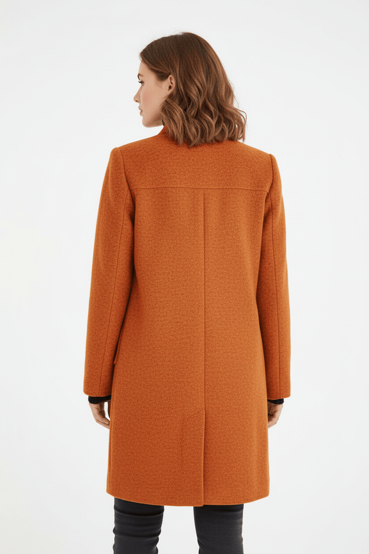 Elara – Women’s Wool Blend Coat with Stand Collar and Pockets