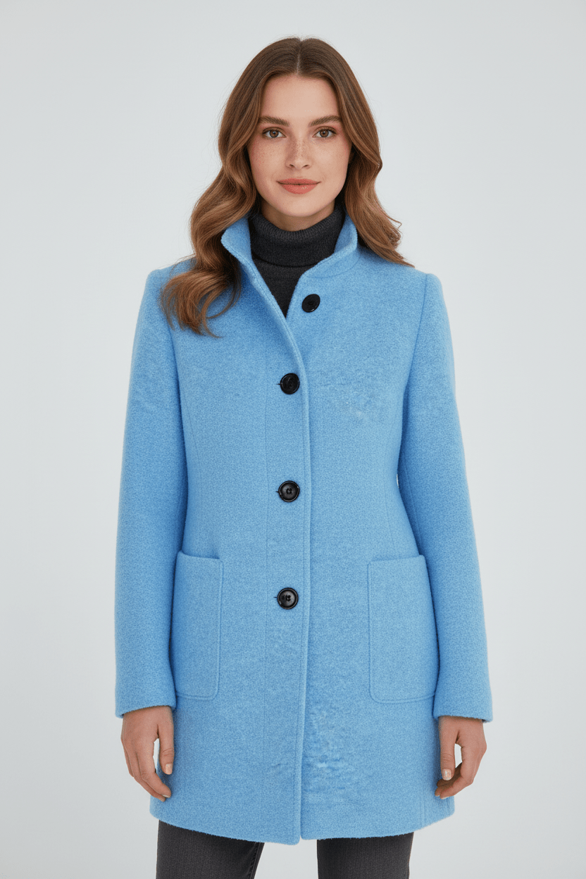 Elara – Women’s Wool Blend Coat with Stand Collar and Pockets