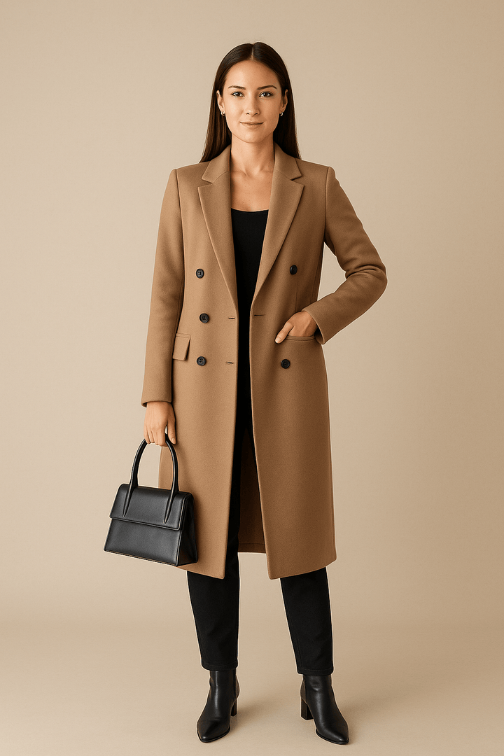 Johanna – Women’s Long Wool-Blend Double-Breasted Coat with Tailored Fit