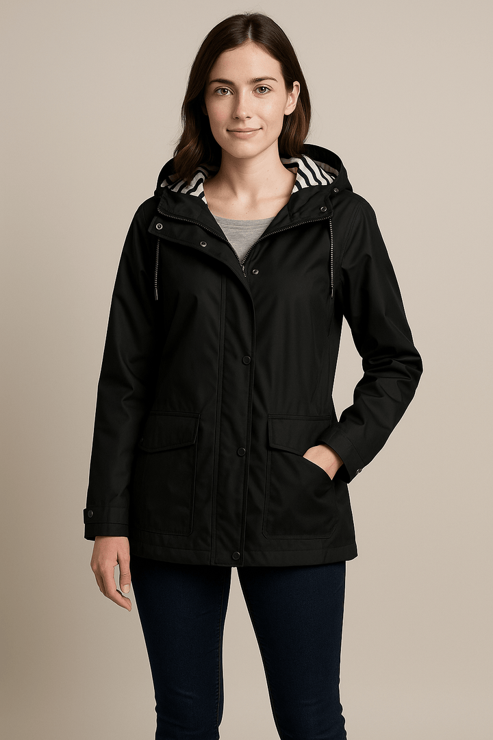 Women’s Mid-Length Water-Resistant Raincoat Adjustable Hood