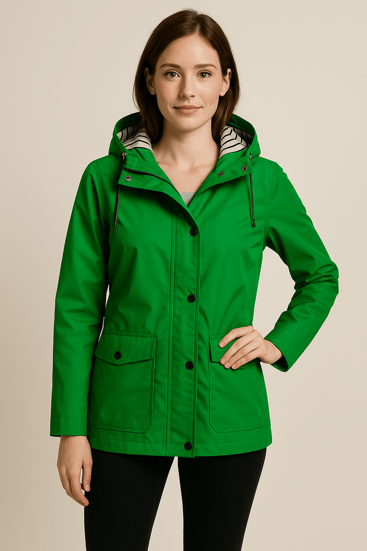 Women’s Mid-Length Water-Resistant Raincoat Adjustable Hood