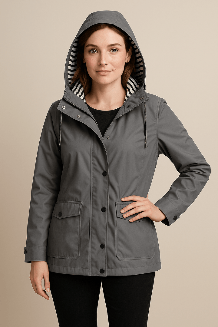 Women’s Mid-Length Water-Resistant Raincoat Adjustable Hood