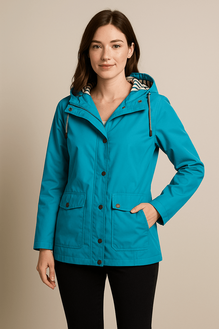 Women’s Mid-Length Water-Resistant Raincoat Adjustable Hood