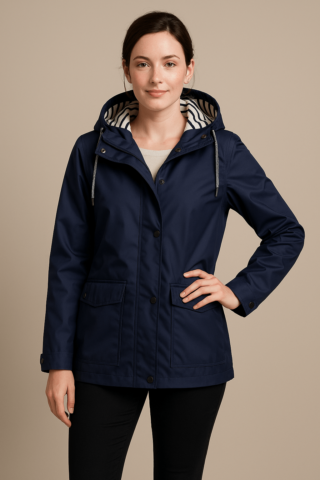 Women’s Mid-Length Water-Resistant Raincoat Adjustable Hood