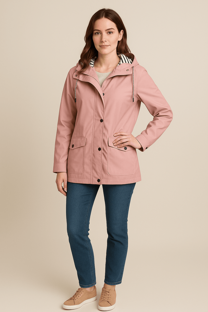 Women’s Mid-Length Water-Resistant Raincoat Adjustable Hood