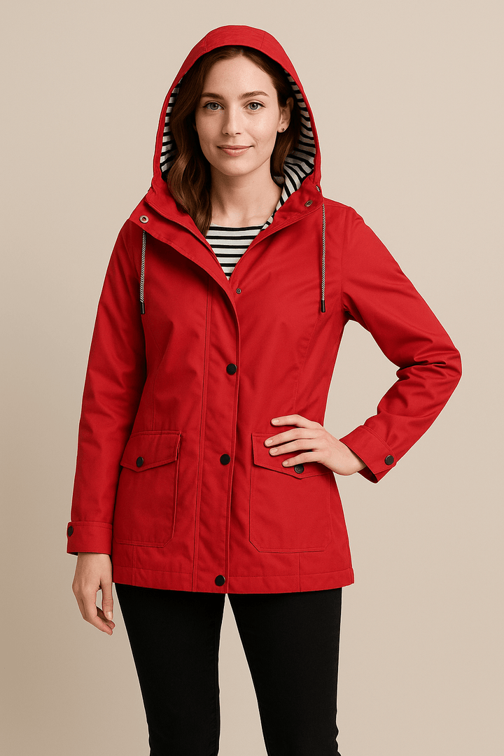 Women’s Mid-Length Water-Resistant Raincoat Adjustable Hood