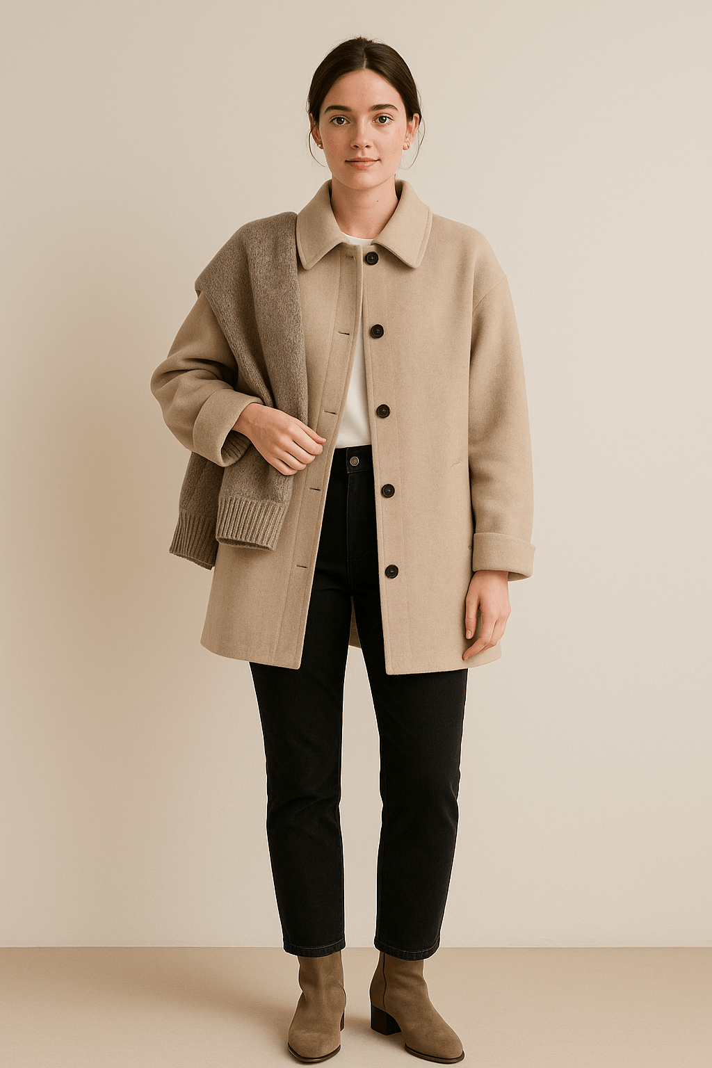 Marlene – Women’s Wool-Blend Coat with Button Closure and Pockets