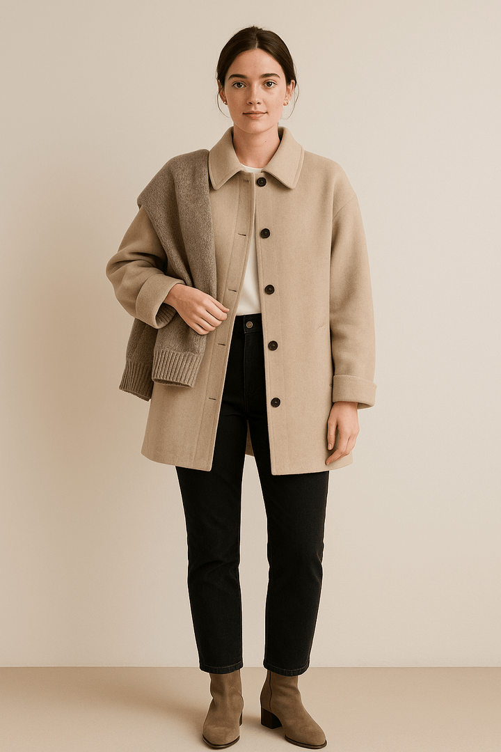 Marlene – Women’s Wool-Blend Coat with Button Closure and Pockets