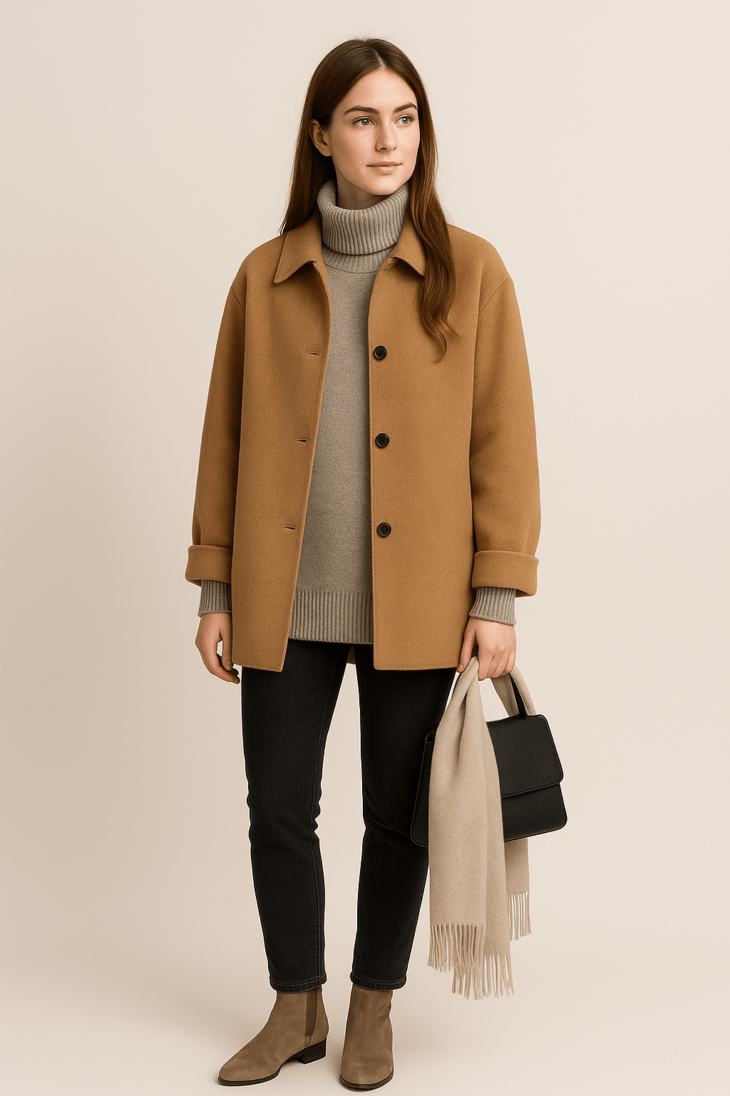Marlene – Women’s Wool-Blend Coat with Button Closure and Pockets