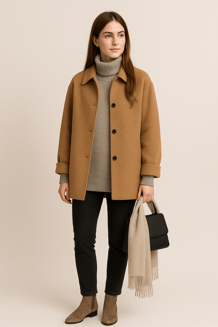 Marlene – Women’s Wool-Blend Coat with Button Closure and Pockets