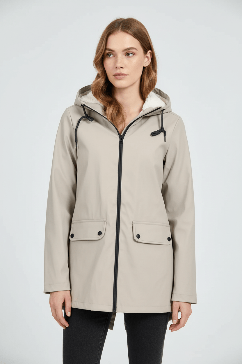 Meera – Women’s Waterproof Fleece-Lined Hooded Trench Coat with Tailored Fit