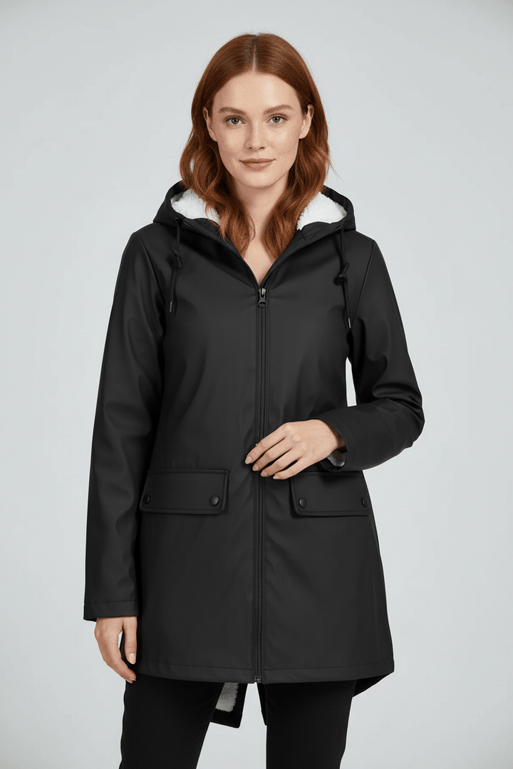 Meera – Women’s Waterproof Fleece-Lined Hooded Trench Coat with Tailored Fit
