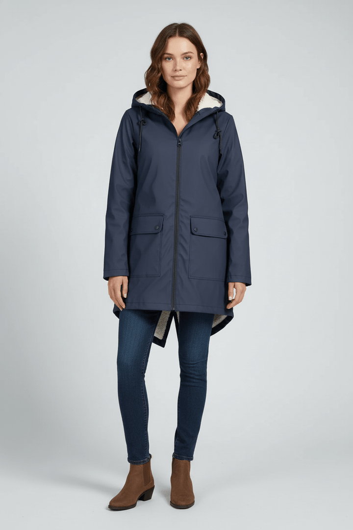 Meera – Women’s Waterproof Fleece-Lined Hooded Trench Coat with Tailored Fit