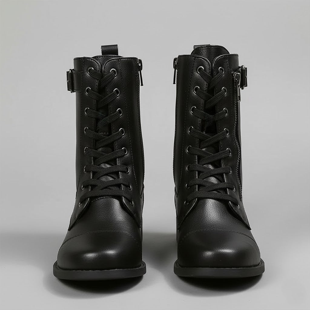 Women’s Lace-Up Ankle Boots with Side Zip – Comfortable Flat Winter Boots