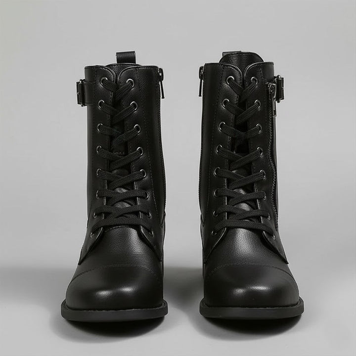 Women’s Lace-Up Ankle Boots with Side Zip – Comfortable Flat Winter Boots