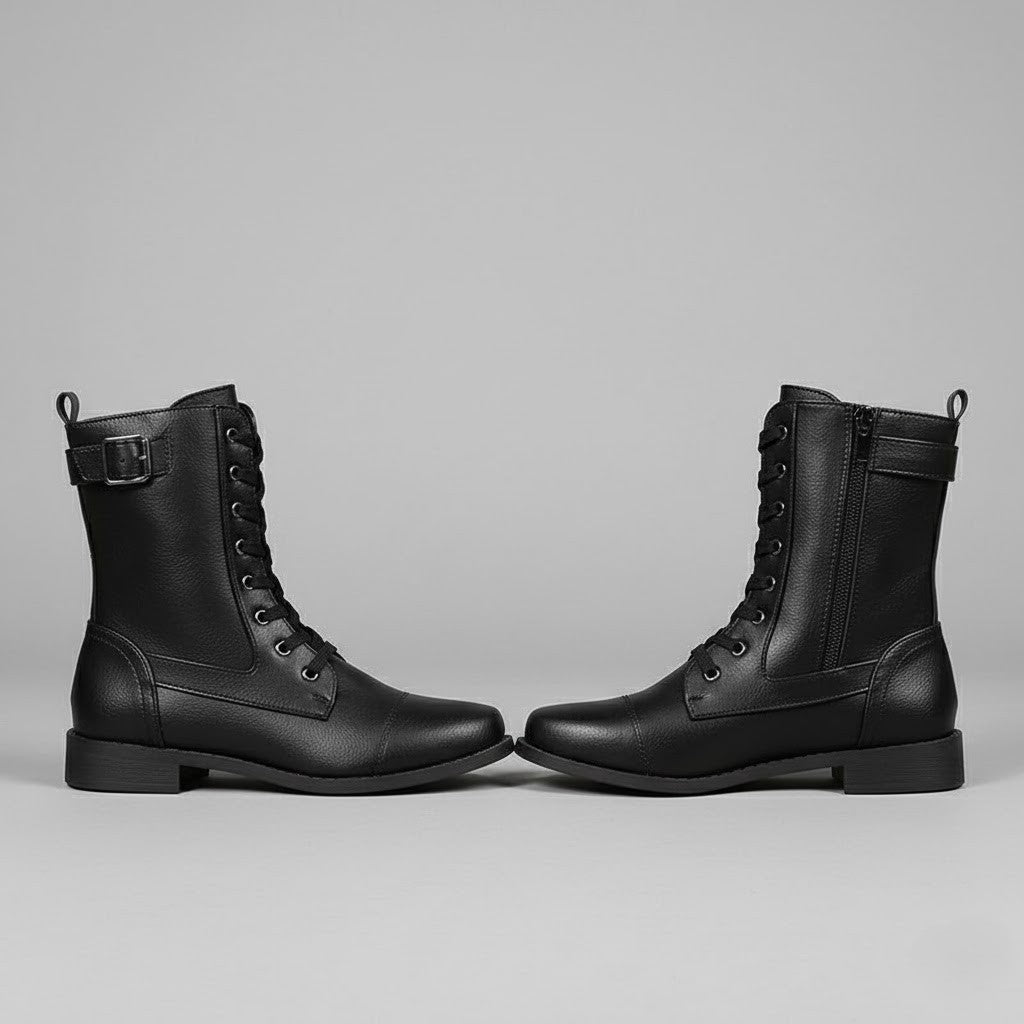 Women’s Lace-Up Ankle Boots with Side Zip – Comfortable Flat Winter Boots