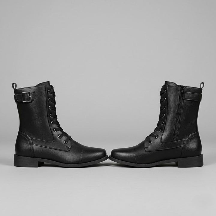 Women’s Lace-Up Ankle Boots with Side Zip – Comfortable Flat Winter Boots