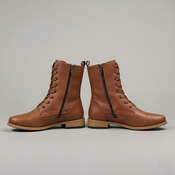 Women’s Lace-Up Ankle Boots with Side Zip – Comfortable Flat Winter Boots