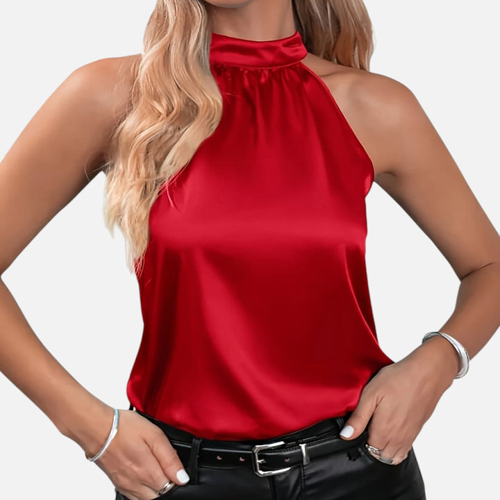 Women’s Satin Halter Neck Top Elegant Sleeveless Party Style