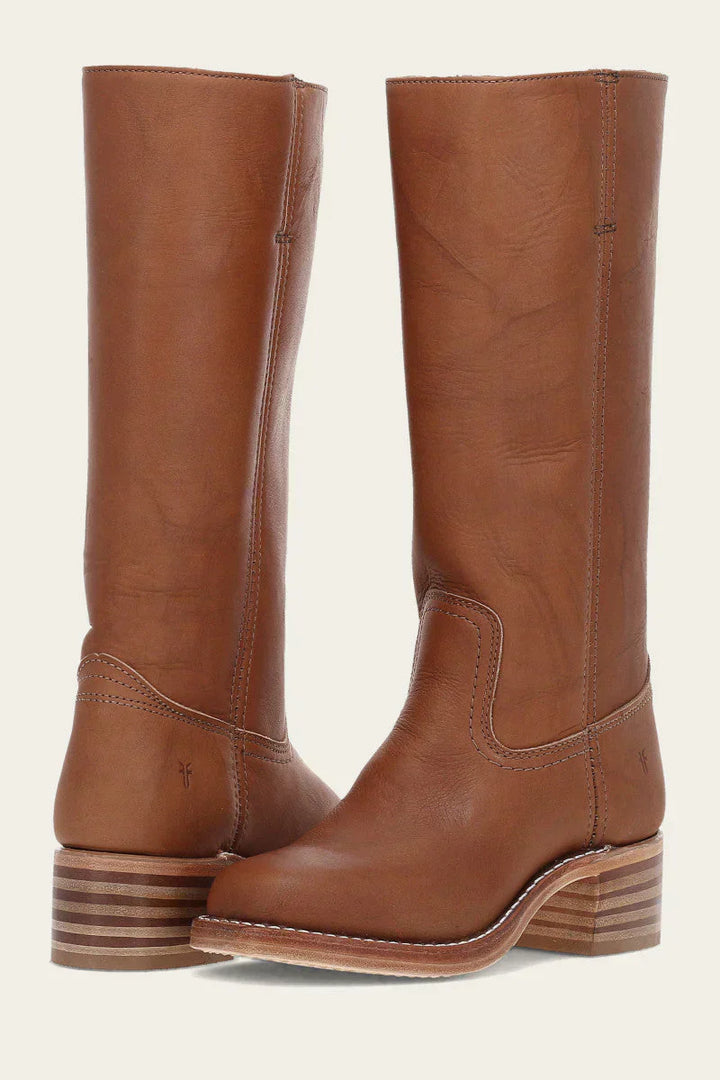 Women’s Leather Knee High Boots – Western Cowboy Block Heel Boots