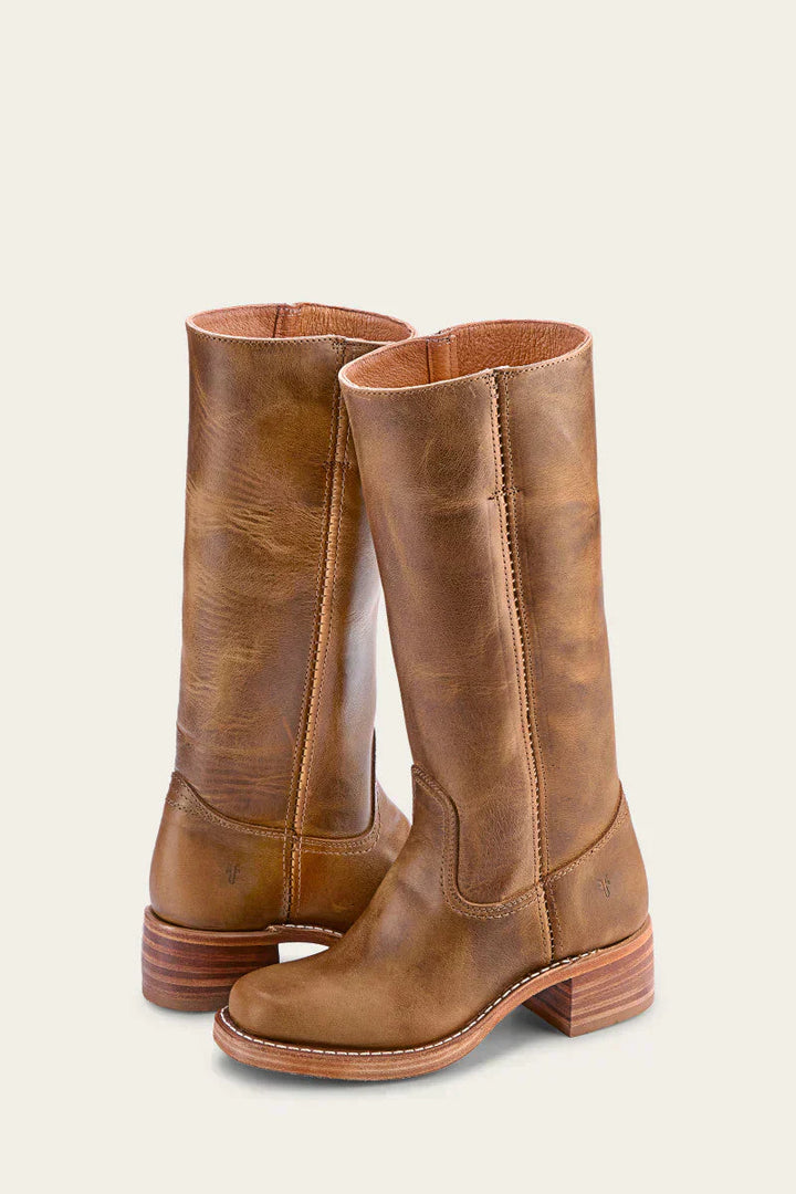 Women’s Leather Knee High Boots – Western Cowboy Block Heel Boots