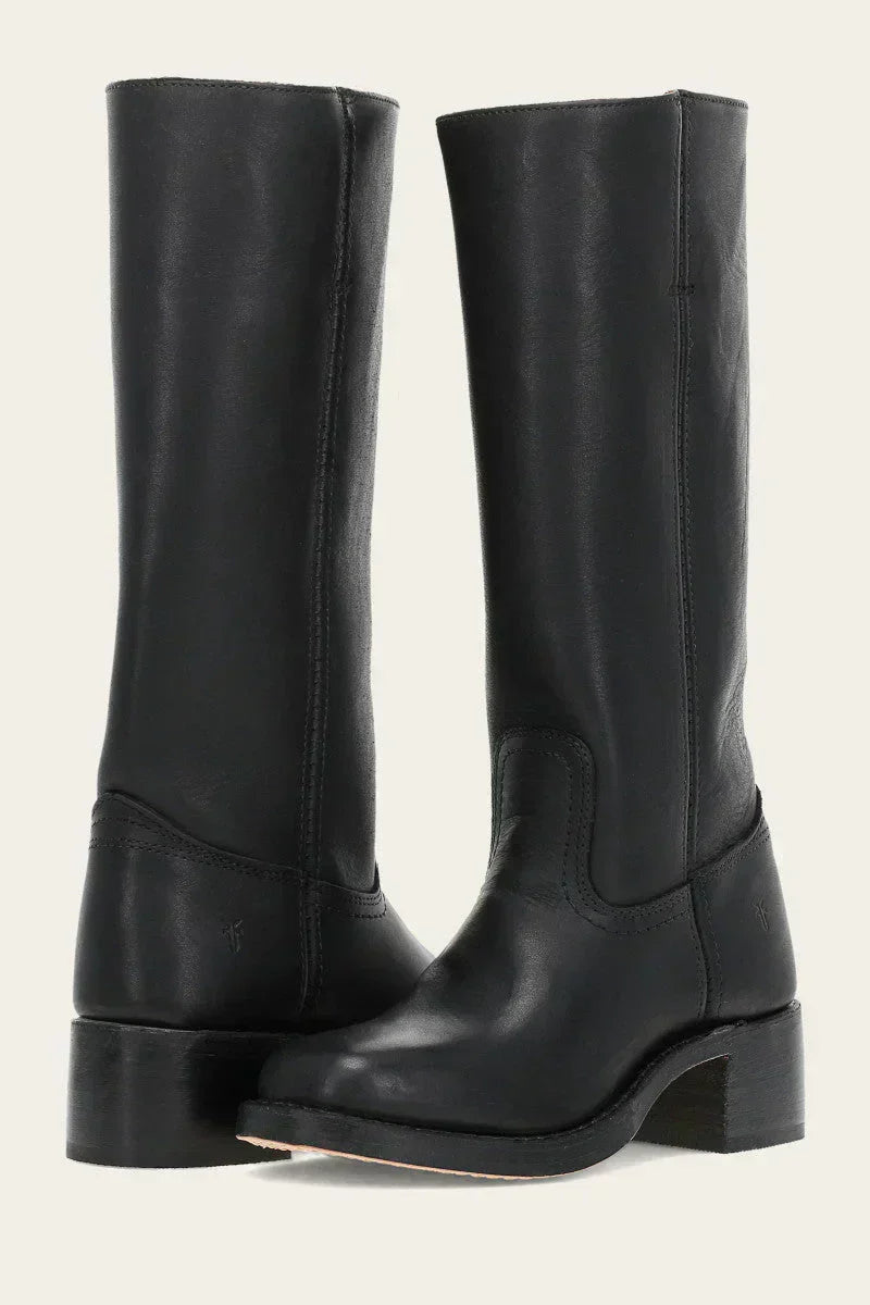 Women’s Leather Knee High Boots – Western Cowboy Block Heel Boots