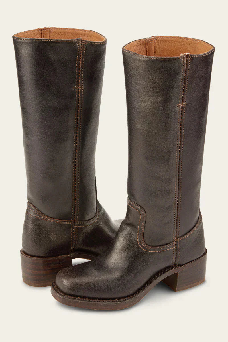 Women’s Leather Knee High Boots – Western Cowboy Block Heel Boots