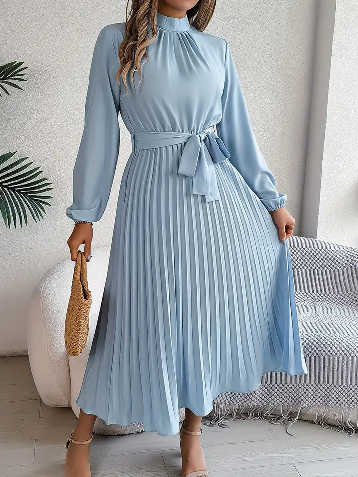 Ella | Women’s Pleated Belted Long Sleeve Dress