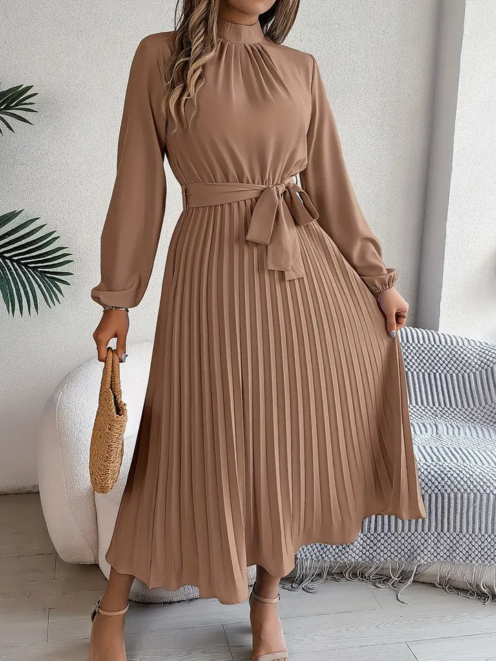 Ella | Women’s Pleated Belted Long Sleeve Dress