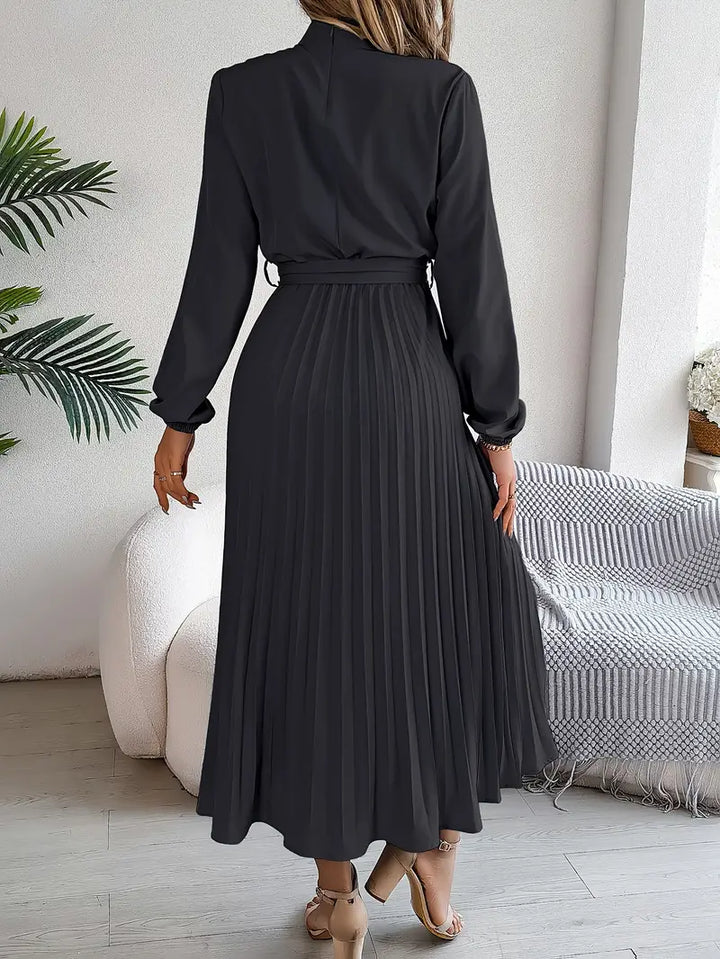 Ella | Women’s Pleated Belted Long Sleeve Dress