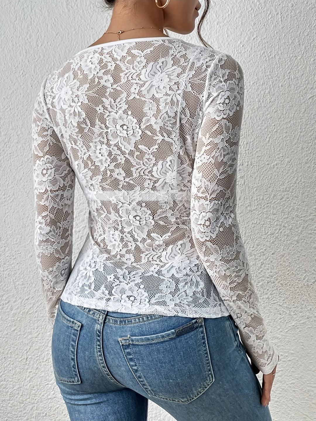 Women’s Long Sleeve Lace V-Neck Top – Elegant Going-Out Blouse