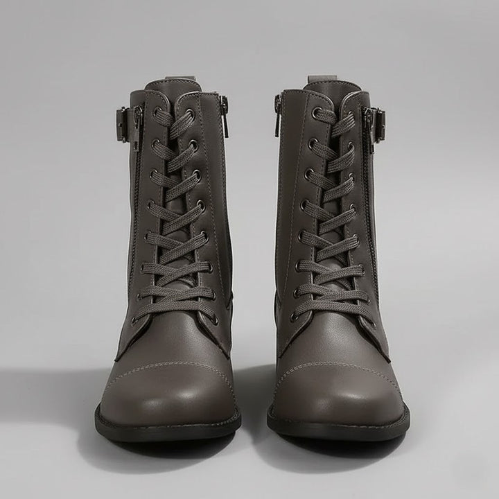 Women’s Lace-Up Ankle Boots with Side Zip – Comfortable Flat Winter Boots