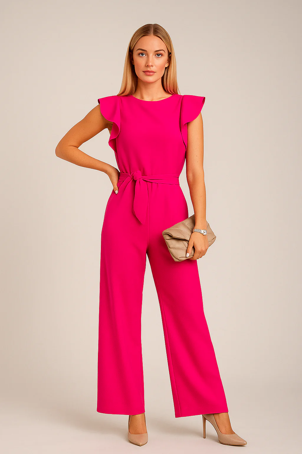 Women’s Elegant Belted Jumpsuit Wide Leg Formal One Piece