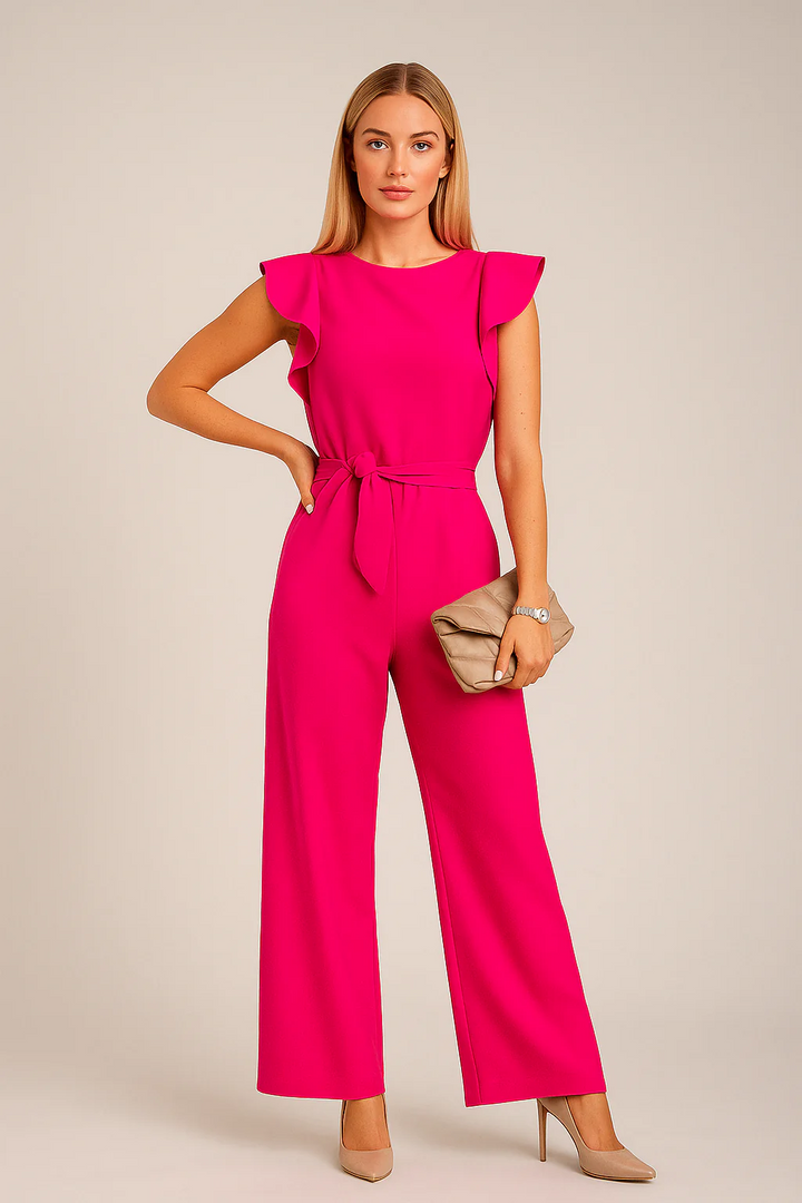 Women’s Elegant Belted Jumpsuit Wide Leg Formal One Piece