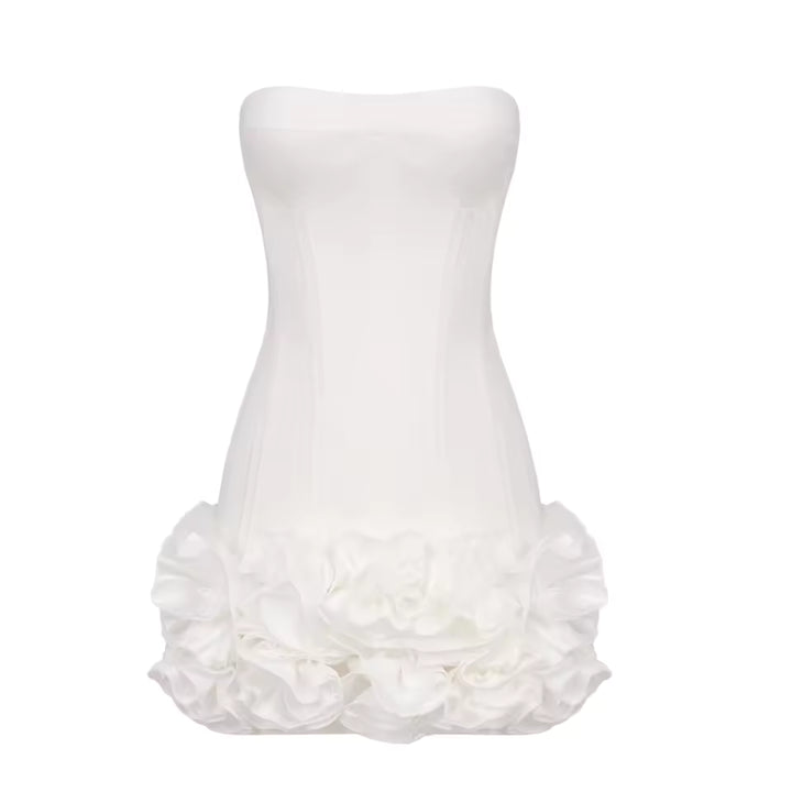 Women’s Backless Strapless Bodycon Mini Dress Rose Ruffle Evening Party Dress