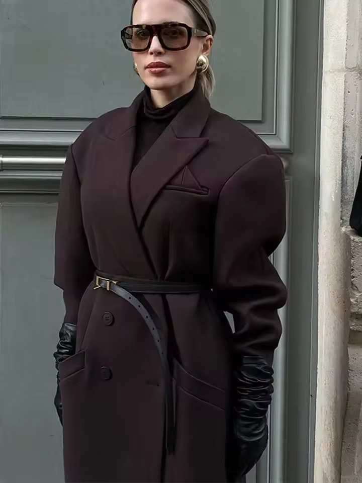 Women’s Long Wool Coat Double Breasted Winter Warm Elegant Overcoat