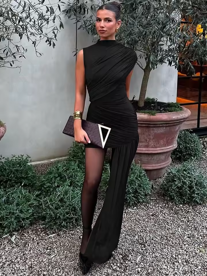 Women’s One-Shoulder Draped Mini Dress Elegant Party Evening Outfit