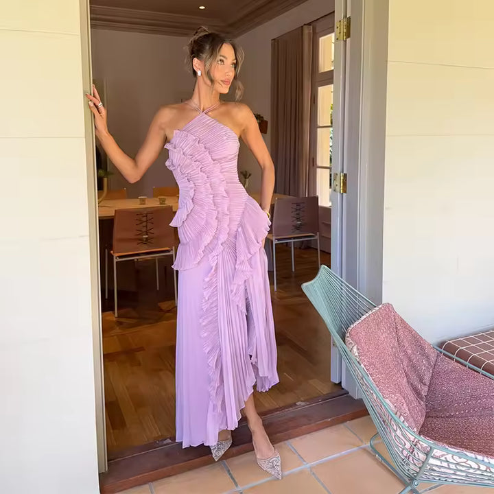 Women’s One-Shoulder Ruffle Maxi Dress Elegant Evening Party Dress