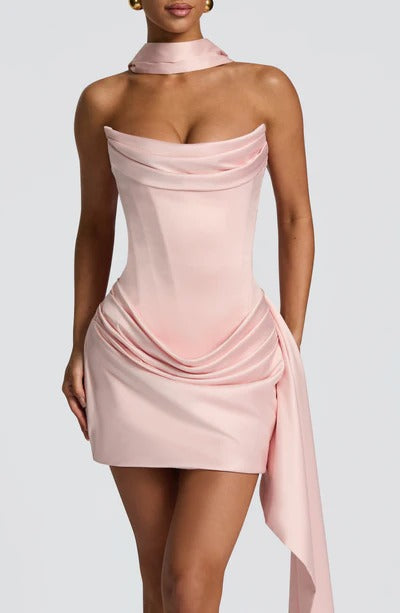Women’s Satin Corset Mini Dress with Draped Silhouette Elegant Party Wear