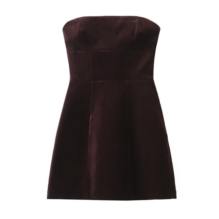 Women’s Burgundy Velvet Strapless Bow Back Mini Dress Party Dress