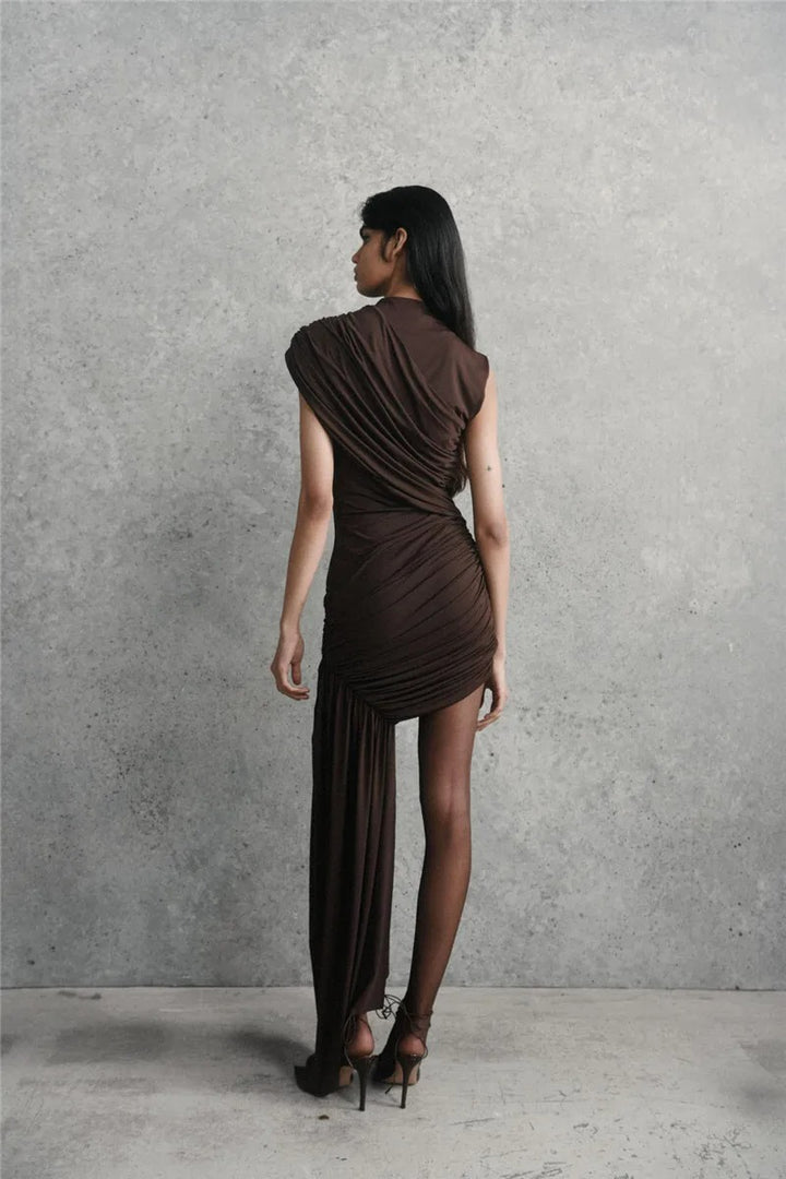 Women’s One-Shoulder Draped Mini Dress Elegant Party Evening Outfit